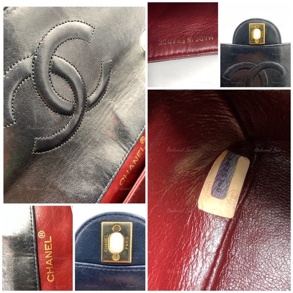 Authentic CHANEL Lambskin Double Chain Small Vintage Flap Black / Gold Hardware - Picture 13 of 17